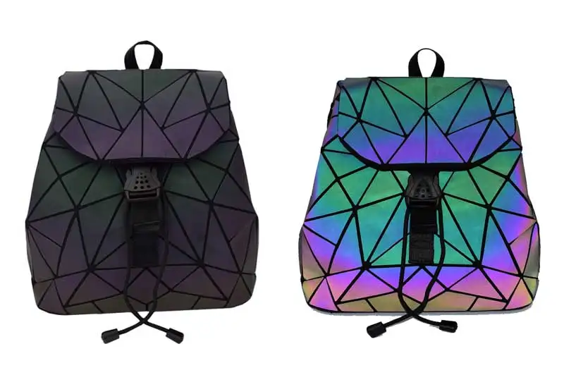 Fashion Women Luminous Backpacks Female Shoulder Bag Girl Daily Backpack Geometry School Folding Bag Travel School Bags Hologram