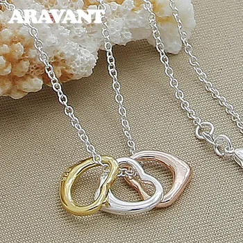 

925 Silver Three Heart Pendants Necklace Chains For Women Fashion Wedding Jewelry