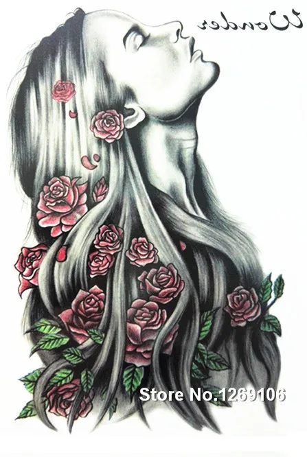 

21x15cm Long haired girl Waterproof Temporary Tattoo Stickers