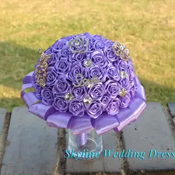 Новые великолепные бриллиантовые Свадебные цветы светло-фиолетовый Шелковый невесты свадебные букеты искусственного кристалла Букеты