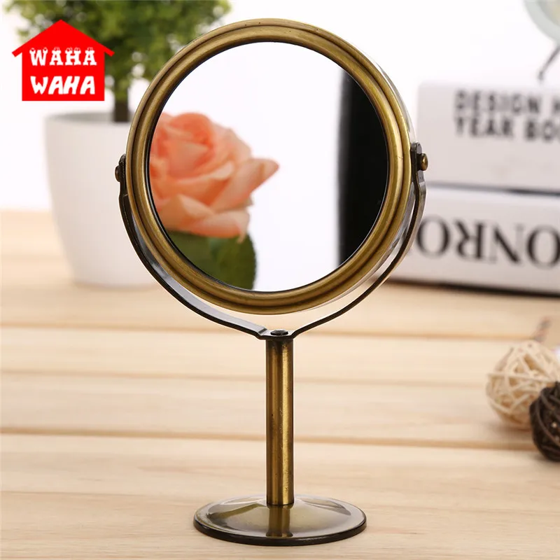 Retro Rotating Double Face Make-up Mirrors Dresser Metal Mirror Make-up Desktop Mirror Home Decorative Mirrors 1:2 Zoom Function