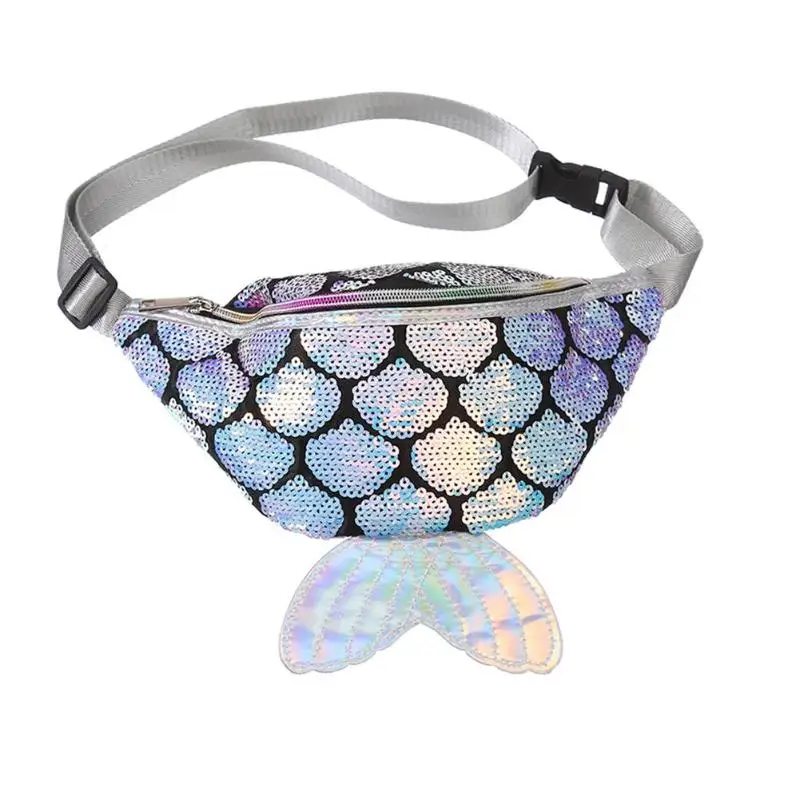 Милый дизайн в форме рыбьего хвоста, Женская поясная сумка с блестками, сумка для денег, нагрудный ремень, Модные Сумки из искусственной кожи, поясная сумка для девочек