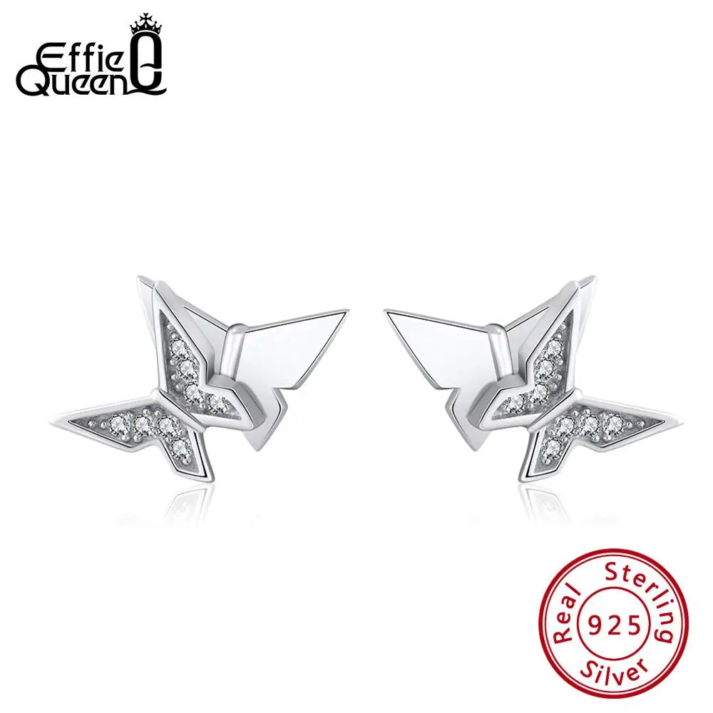 Effie queen стерлингового серебра 925 Серьги гвоздики для женщин насекомые бабочки маленькие серьги AAAA Циркон ювелирные изделия Brincos BE155
