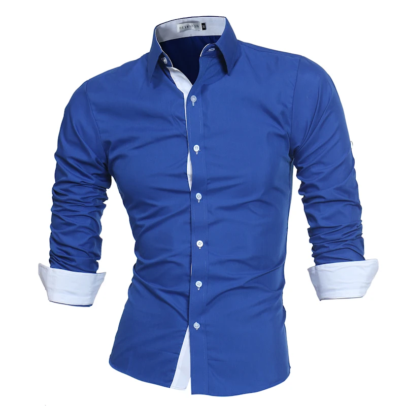 Kezrea Мужская рубашка бренд модные мужские рубашки высокого качества с длинными рукавами Повседневные облегающие черные мужские рубашки плюс размер 4XL - Цвет: Синий