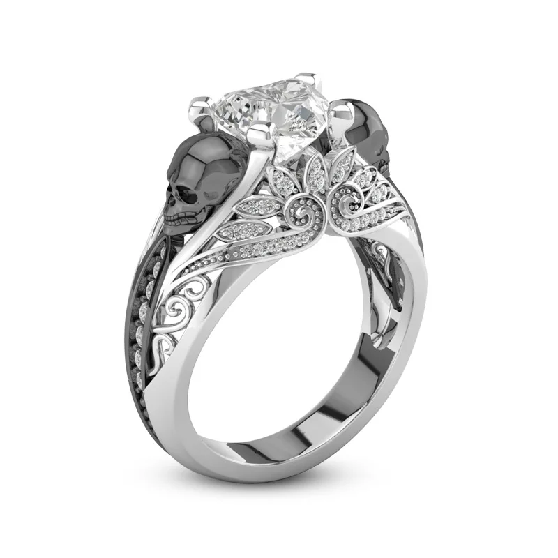 Austrian Gothic Skull Vintage Style Heart Shape Crystal Zircon Wedding
