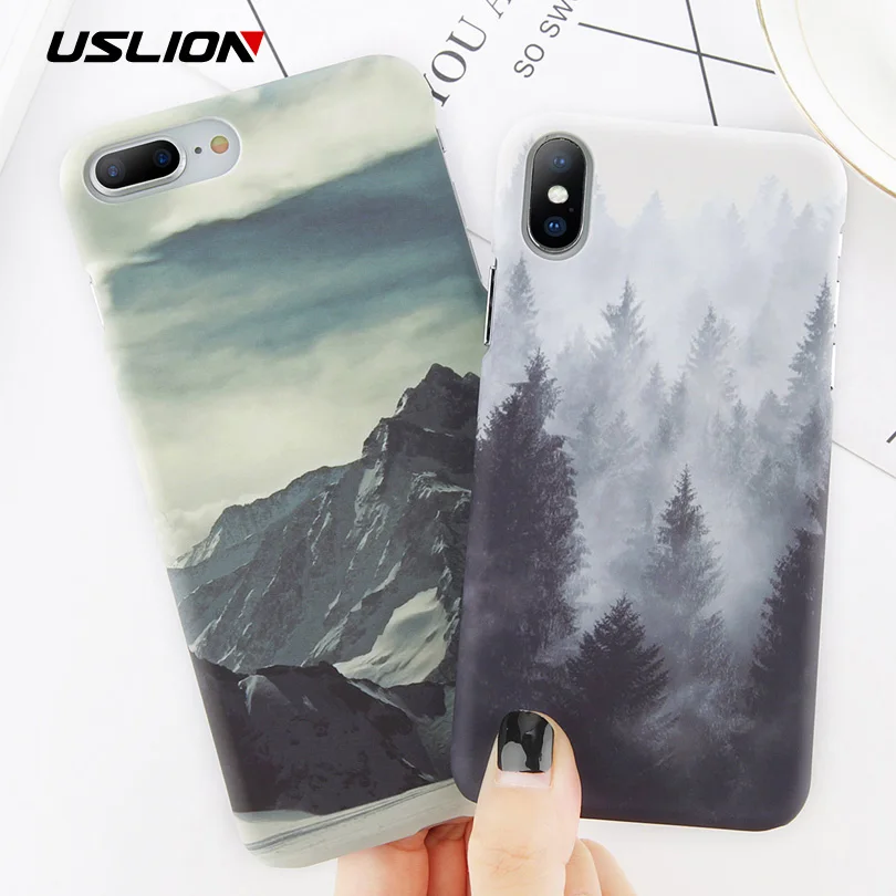 

USLION Phone Case For iPhone 8 7 Plus Mountain Peak Forest Back Cover For iPhone X XS XR XS Max 7 6 6S Plus Hard PC Cases Coque
