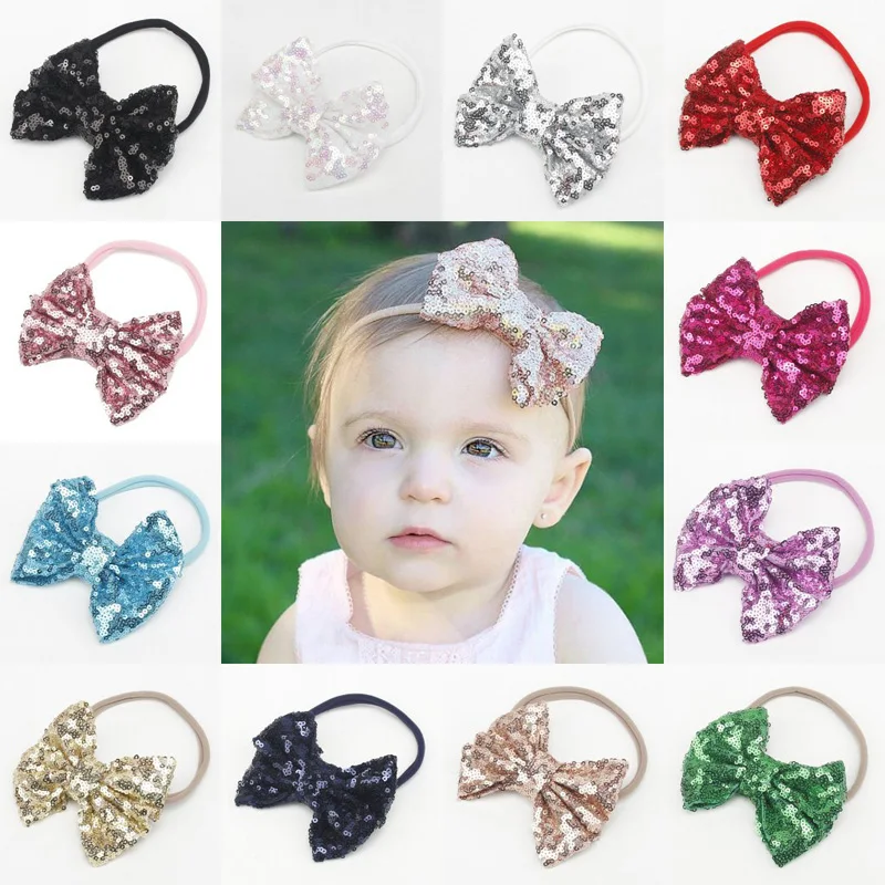 Baby Girls Headband Bow Hairband Sparkly Head Elastic Band Kids Hair Accessories
