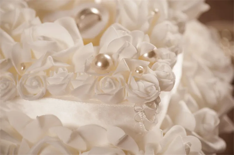 Наборы подушек для свадебных колец, роскошные и элегантные двухслойные кольца, наволочки для подушек с изображением сердца розы, белые кольца, украшения подушек
