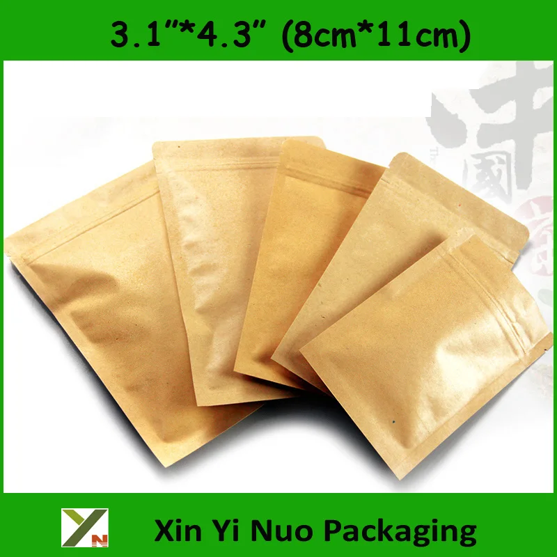 

Free Shipping 200pcs/lot 8cm*11cm*140mic High Quality Food Kraft Paper bag With Zipper Top Nuts Packaging Bags Wholesaler