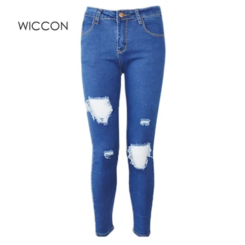 Fashion Casual Women Brand Vintage High Waist Skinny Denim Jeans Slim Ripped Pencil Jeans Hole Pants