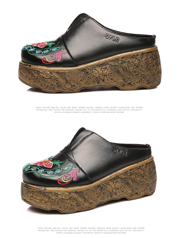 GKTINOO/Новинка; женская обувь из натуральной кожи в этническом стиле; сандалии; Шлёпанцы на танкетке; женские летние шлепанцы ручной работы с вышивкой