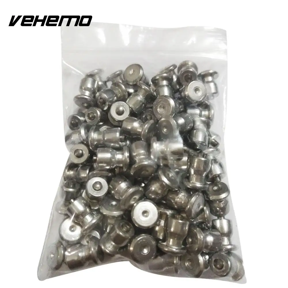 

Vehemo Ice Snow Nail Tire Stud Spike 100pcs Aluminum Alloy Silver Anti-Skid Winter Safety Protector Tyre Tire Wheel Lug