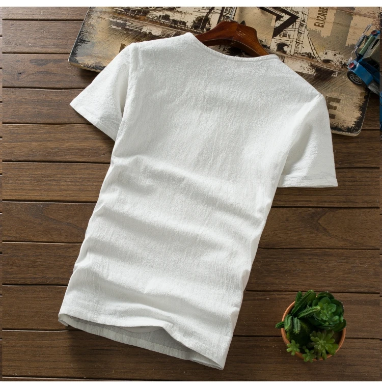 Летний мужской комплект из двух предметов, хлопковая и Льняная мужская футболка с короткими рукавами и штаны до щиколотки, Азиатский