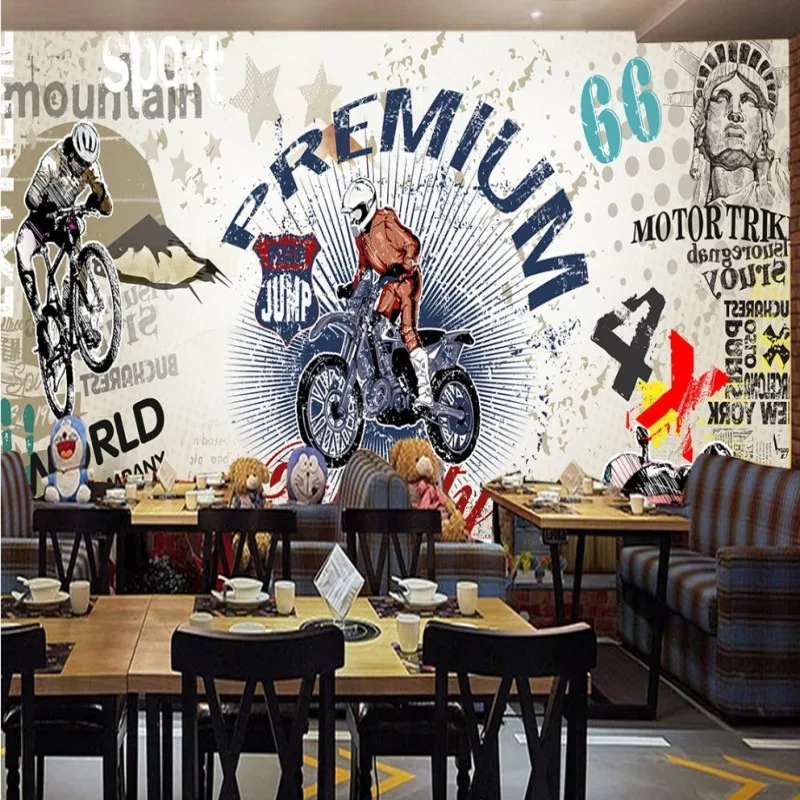 

wallpaper 3d Vintage Motorcycle Coffee Cafe Bar Restaurant Background Decorative Wall wallpaper custom mural