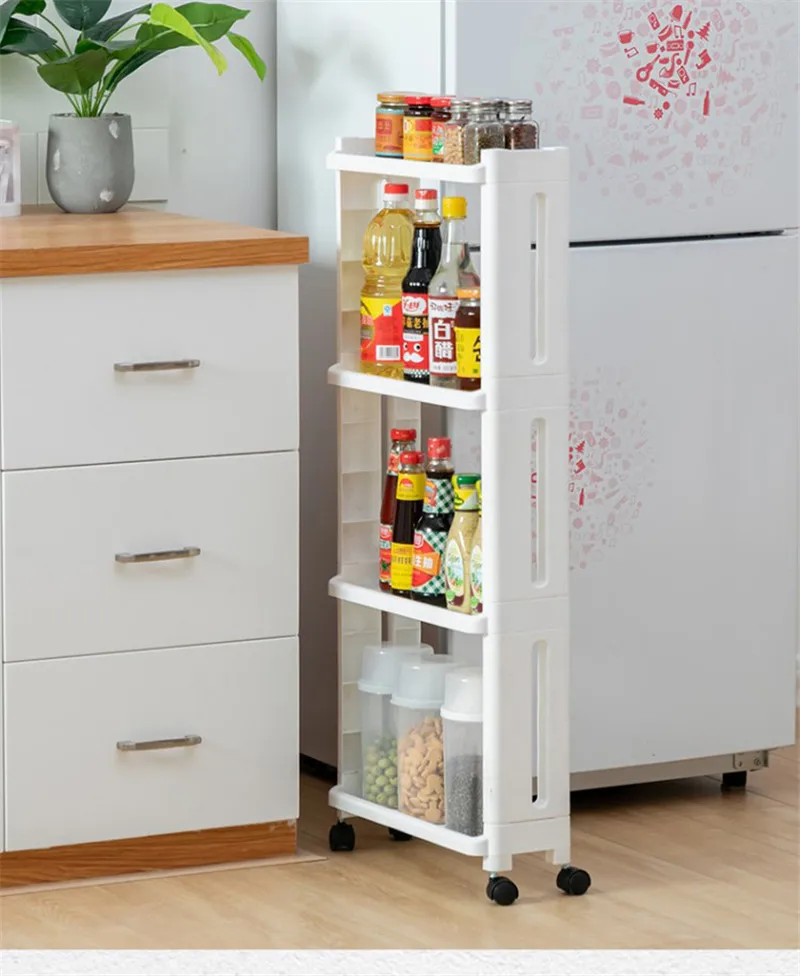 Preise Die Waren Für Küche Lagerung Rack Kühlschrank Seite Regal Kunststoff Bad Regal Räder Platzsparend Bad Regal Räder 2  3 4 LAIEN