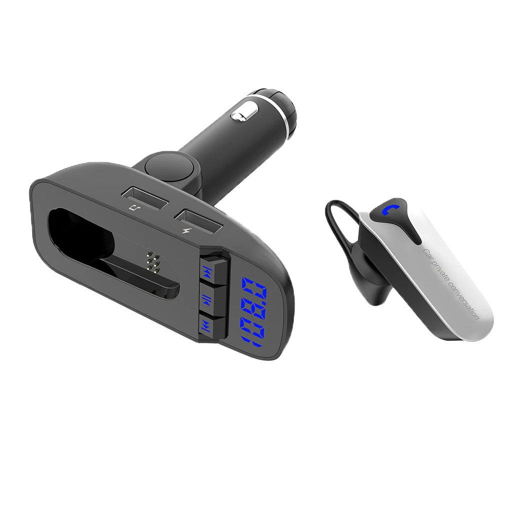 Universal Wireless Bluetooth Headset FM Transmitter MP3 Radio Adapter TF SD Card Earphone USB Charger Car Smartphones