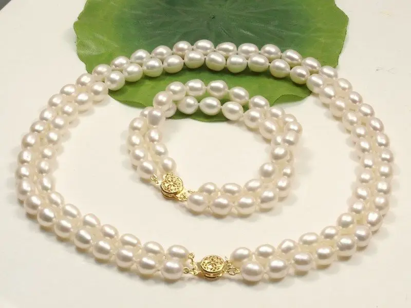 

FREE shipping>>>>>>s122 New 2 row 8-9mm genuine white fresh water oval pearl necklace bracelets