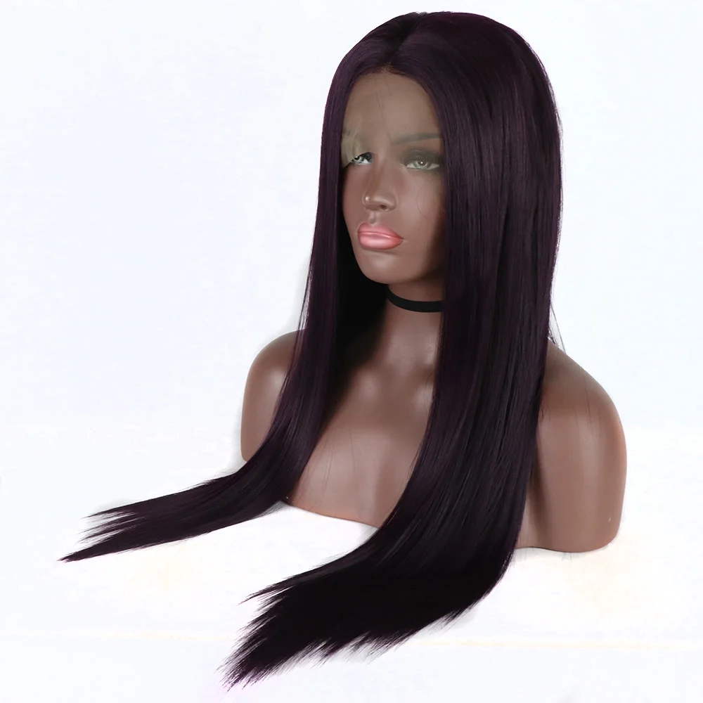 Bombshell Natural Dark Purple Straight Synthetic Lace Front Wig