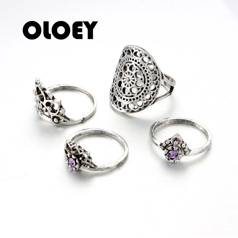 OLOEY 4 шт./компл. 2018 женское винтажное богемное кольцо в стиле панк с цветком и