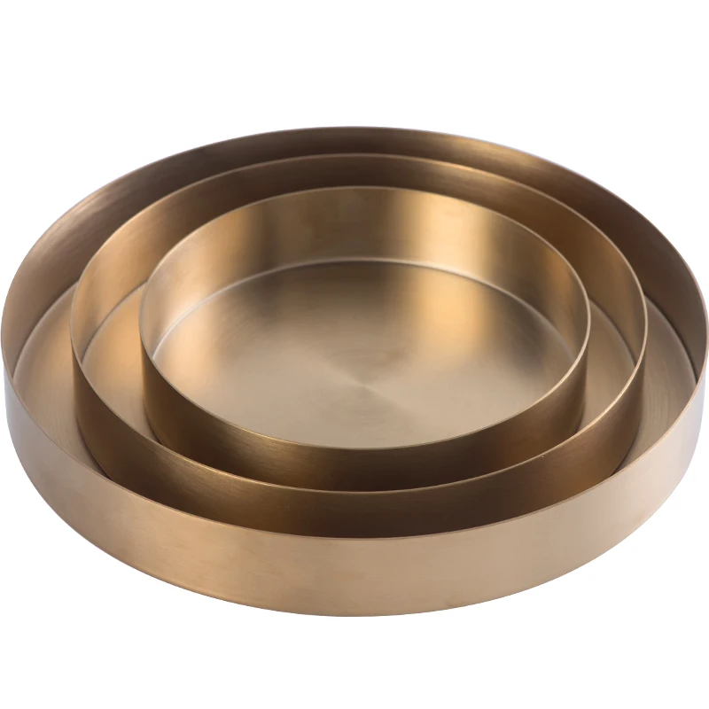 

Gold Stainless Steel Dish Nordic INS Style Desktop Storage Plate Metal Tray Round Breakfast Dish Desk Buddhism Decoration