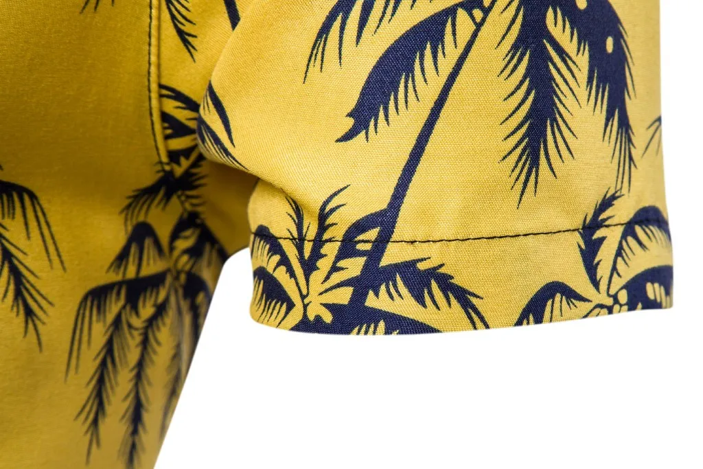 Мужская рубашка с принтом, высокое качество,, мужская летняя Гавайская льняная Базовая рубашка с коротким рукавом, облегающая желтая рубашка с принтом