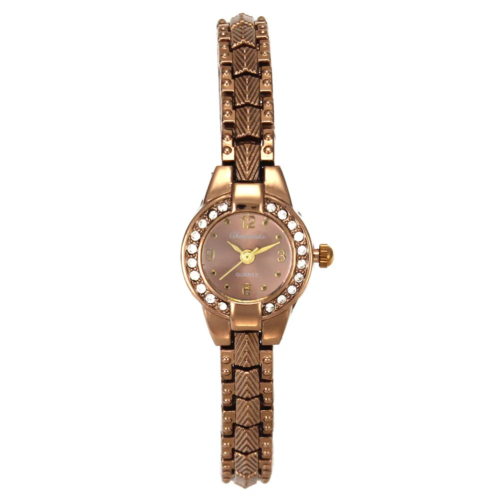 

Luxury Women's Fashion Rose Gold Brown Crystal Bracelet Quartz Watches Ladies Casual Chain Necklace Analog Wrist Watch
