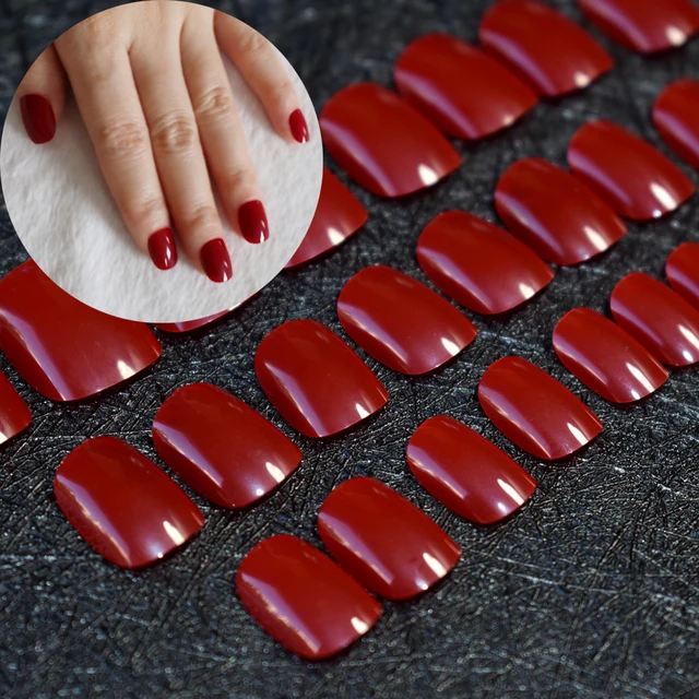 Gorgeous Dark Red Children Press On Nails Short Kids False Nails for Small Size Nails Carnival