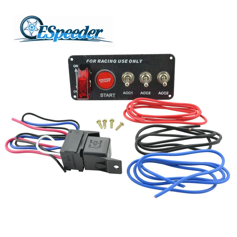 

ESPEEDER Auto Racing 3 Switch Panels Red Cover Toggle Switch 12V 20A Racing Ignition Switch Panel Engine Start