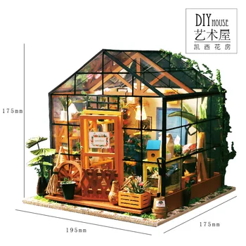 

DG104 Miniatura Wooden Doll House Furniture Dollhouse Miniature 3D garden Puzzle Toy Model Kits Toys-Casey greenhouse