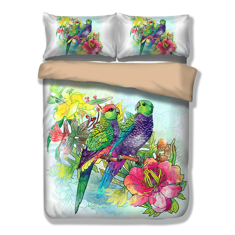 Kissing Parrot 3D Printing Duvet Quilt Doona Covers Pillow Case Bedding Sets