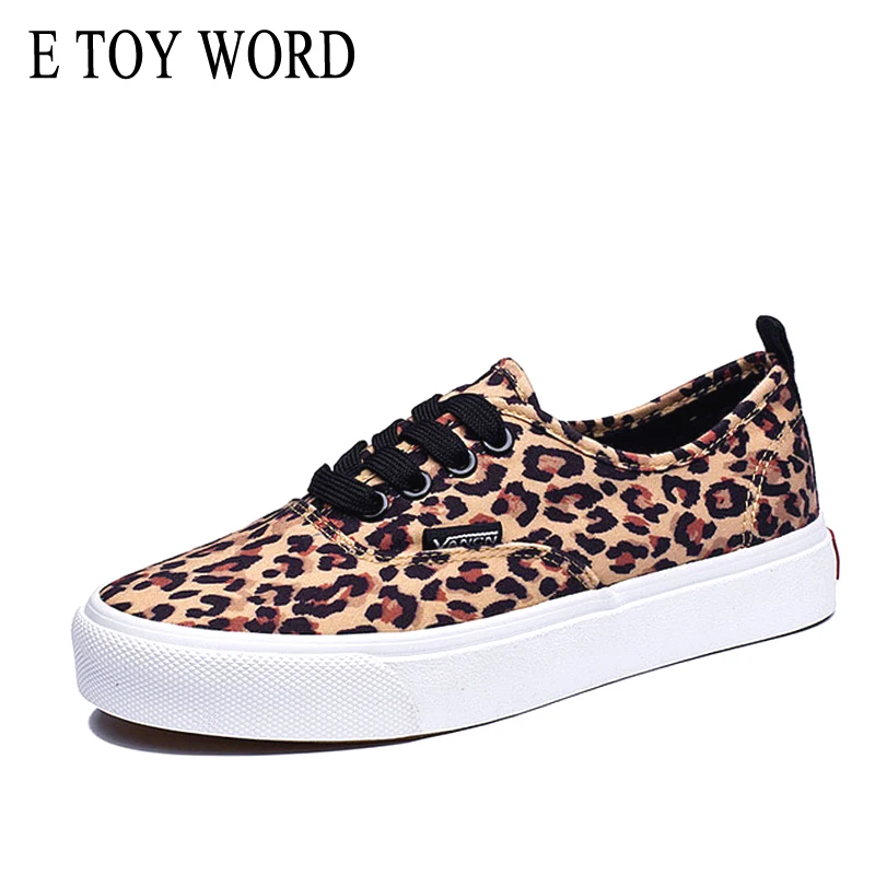 

E TOY WORD Leopard Sneakers Shoes Woman 2019 Spring Autumn New Lace-Up Casual Canvas Shoes Woman Comfortable Women Flats