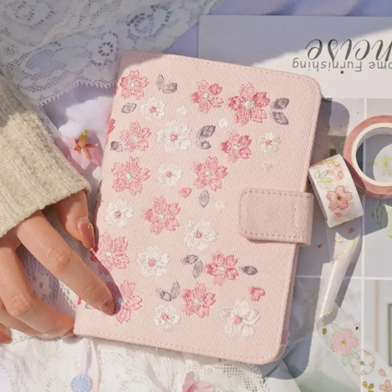 

Yiwi kinbor Japanese Cherry Blossoms Embroidery Clothes A6 Hobo Style Planner With Year Monthly Filler Pages