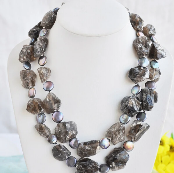 

Miss charm Jew2059 2row balck coin massive original stone smoky quartz necklace