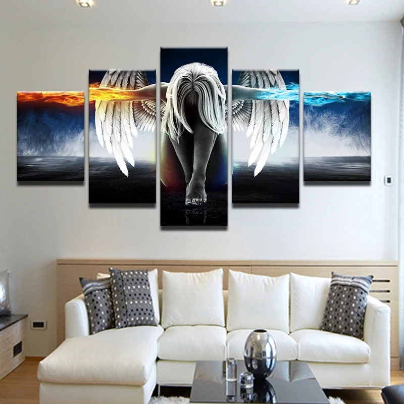 

5 Pieces/set Angeles Girls Anime Demons Canvas Painting Children'S Room Decoration Print Canvas Pictures Frame