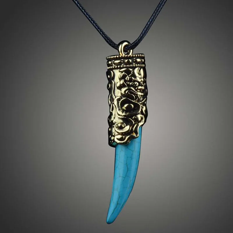 

Pendant Natural Stone Turquoises Necklace For Women/men Vintage Antique Silver Plated Unique Design Fashion Jewelry D00523