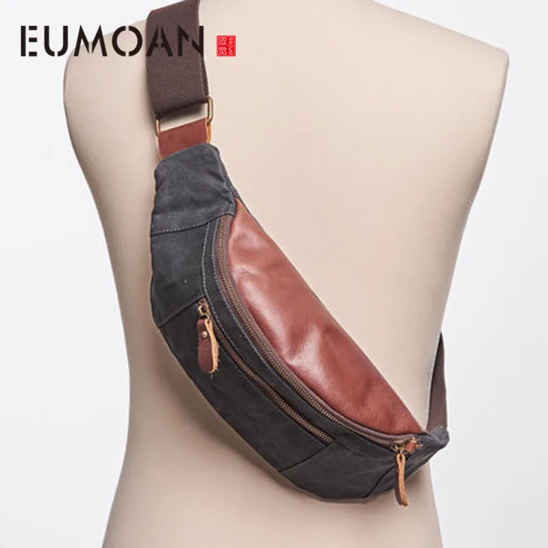 

EUMOAN New chest bag men's trend diagonal men's Europe and the United States retro small sports canvas bag men's