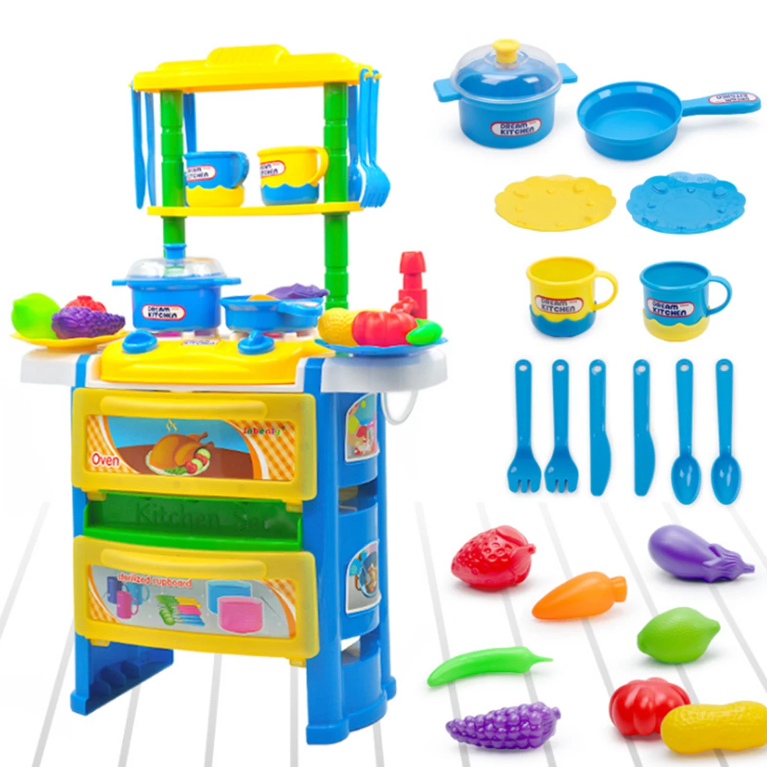 Kids Kitchen Toys Pretend Play Cooking Toys Tableware Sets Baby Kitchen Cooking Simulation Model