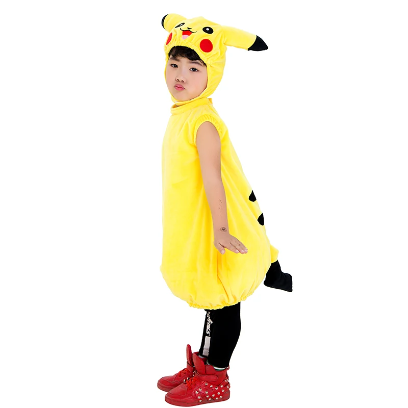 Kids Yellow Pokemon Pikachu Kigurumi Cartoon Onesie Flannel Pajamas One Piece Sleepwear Cosplay for Halloween Jumpsuit Boy Girl