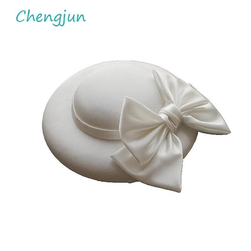Chengjun Новое поступление элегантная женская черная белая свадебная шляпа с бантом