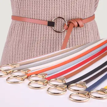 

Thin PU Leather Belt Female Flat and smooth hole drilling Red Brown Black White Yellow Waist Belts Women Dress Strap feminino