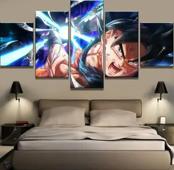 

Canvas Prints Poster 5 Pieces Cartoon Dragon Ball Z Paintings Goku Ride Shenron Pictures Home Decoration Modular Wall Art
