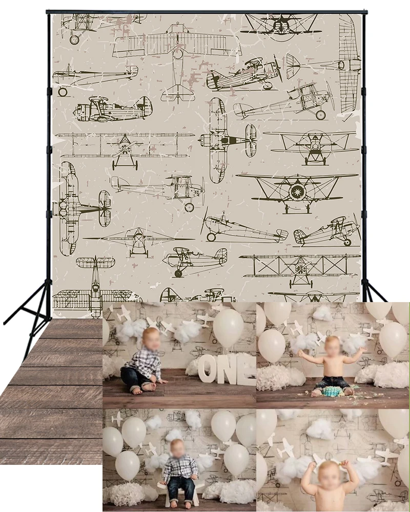 

Vintage Airplane Backdrop Baby 1st Birthday Cake Smash Party Photography Background Cake Table Banner Photo Studio Prop W-1945