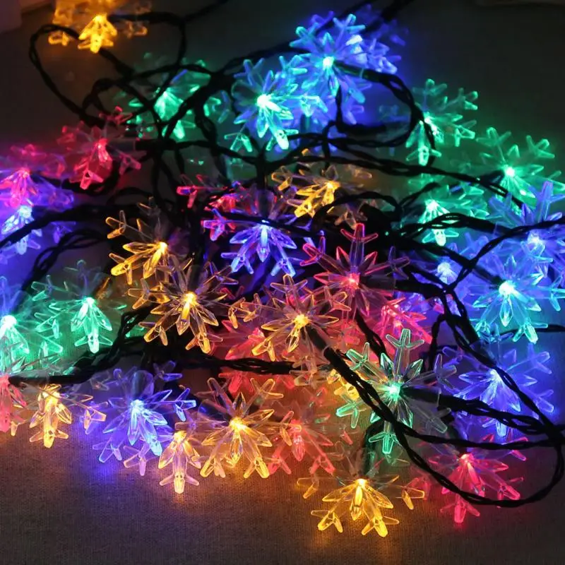 

20 LED Snowflake Solar Flasher Garland String Lights 4.9 m Fairy Wedding New Year Christmas Home Party Decor Outdoor Lighting
