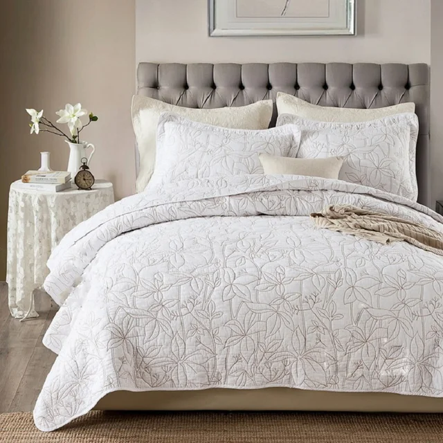 Chausub White Coverlet Solid Color Quilt Set 3pcs Washed Cotton Chausub White Coverlet Solid Color Quilt Set 3pcs Washed Cotton Quilts Embroidered Bedspread Bed Cover Sheets