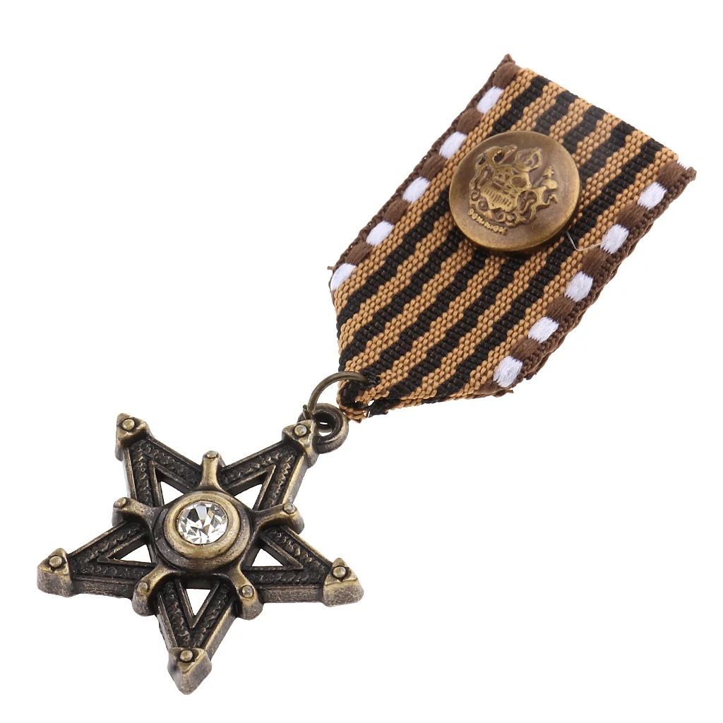 2 Pieces Vintage Mens Gift Star Medal Badge Clothing Costume Navy Brooch Pin