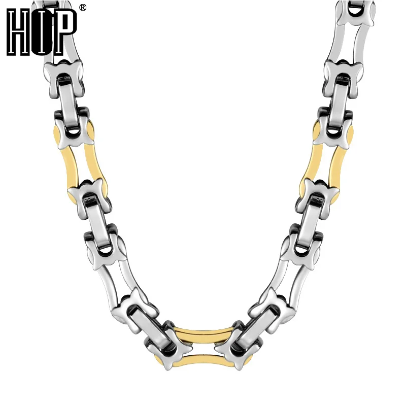 

HIP HOP Two Tone Gold Color Titanium Stainless Steel 55CM Long 6MM Width Heavy Link Byzantine Chain Necklaces for Men Jewelry