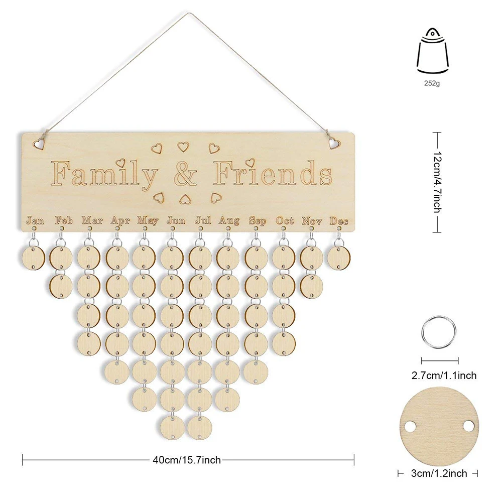 

Birthday Reminder Calendar Wooden Wall Calendar for Birthday Events ReminderWood family and friends calendar