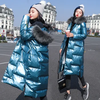

Oversize Silver Fox Fur Collar Warm Down Jacket Coats Thickening Women Winter Parka Coats Long Outwear Snow Wear Duck Coat