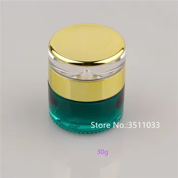 

20pcs 30g Green Glass Cosmetic Container Bottle Jar Gold Lid Cap Refillable Glass Cream Bottle Empty Face Cream Bottle Jar