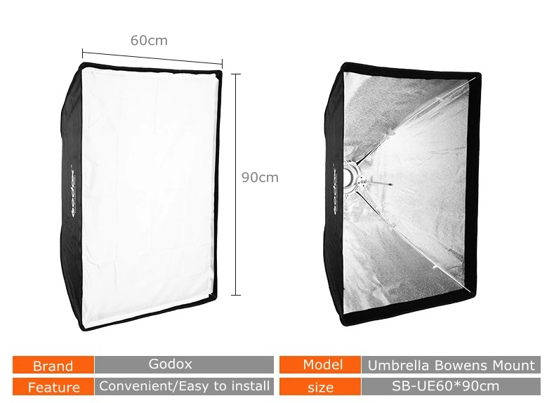 Godox SB-UE 60x90 см 24 ''* 35'' портативный прямоугольный Зонт софтбокс с креплением Bowens для студийной вспышки DE300